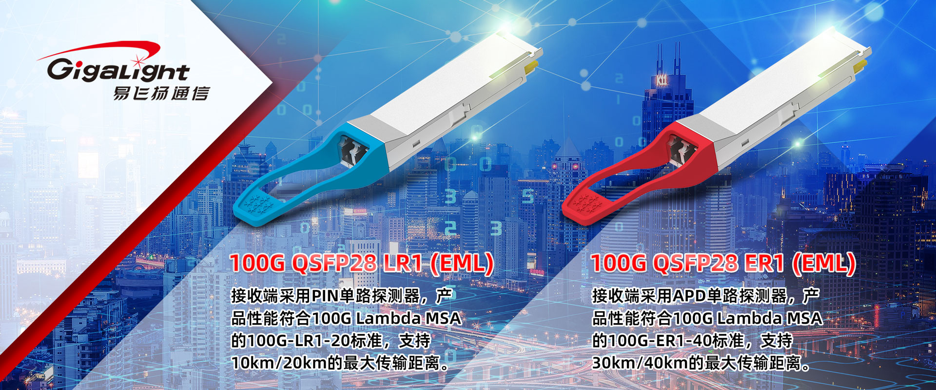 易飞扬发布单波100G QSFP28 LR1/ER1（EML）光模块，助推100G低成本解决方案插图